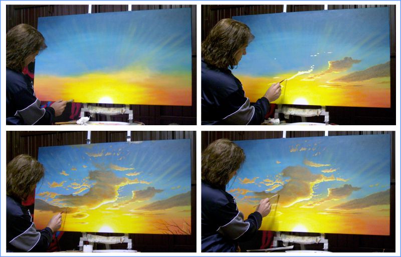 Fasi esecutive del quadro dipinto ad olio su tela, titolo: caldo respiro. Realizzato da Silvano Poggiani